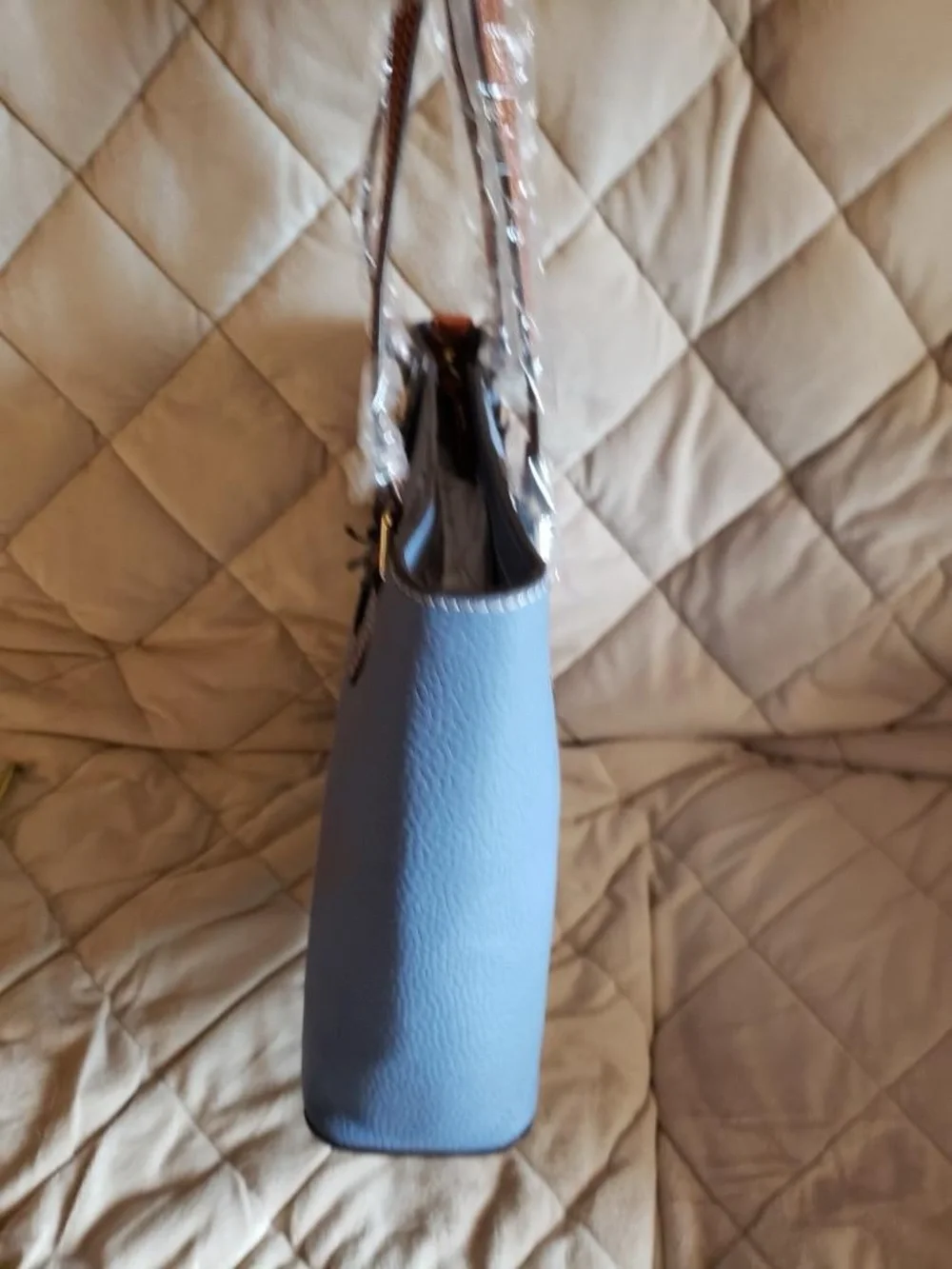 Dooney Blue Tote Bag with Brown Handles - Women's Handbag - Picture 3 of 4